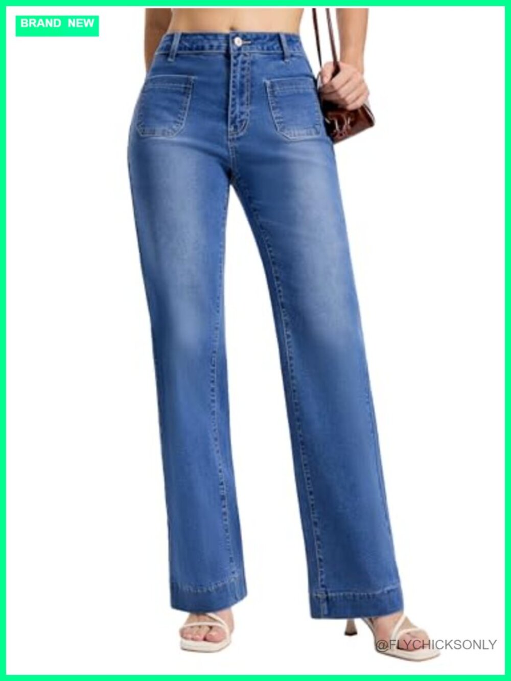SEVEGO Women's Wide Leg High Waisted Stretchy Straight Loose Denim Jeans Pockets